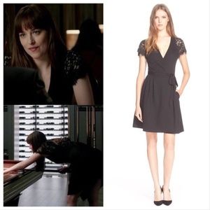 DVF Diane Von Furstenberg Elizabeth Lace-Trim Wrap Dress aso Anastasia Steele